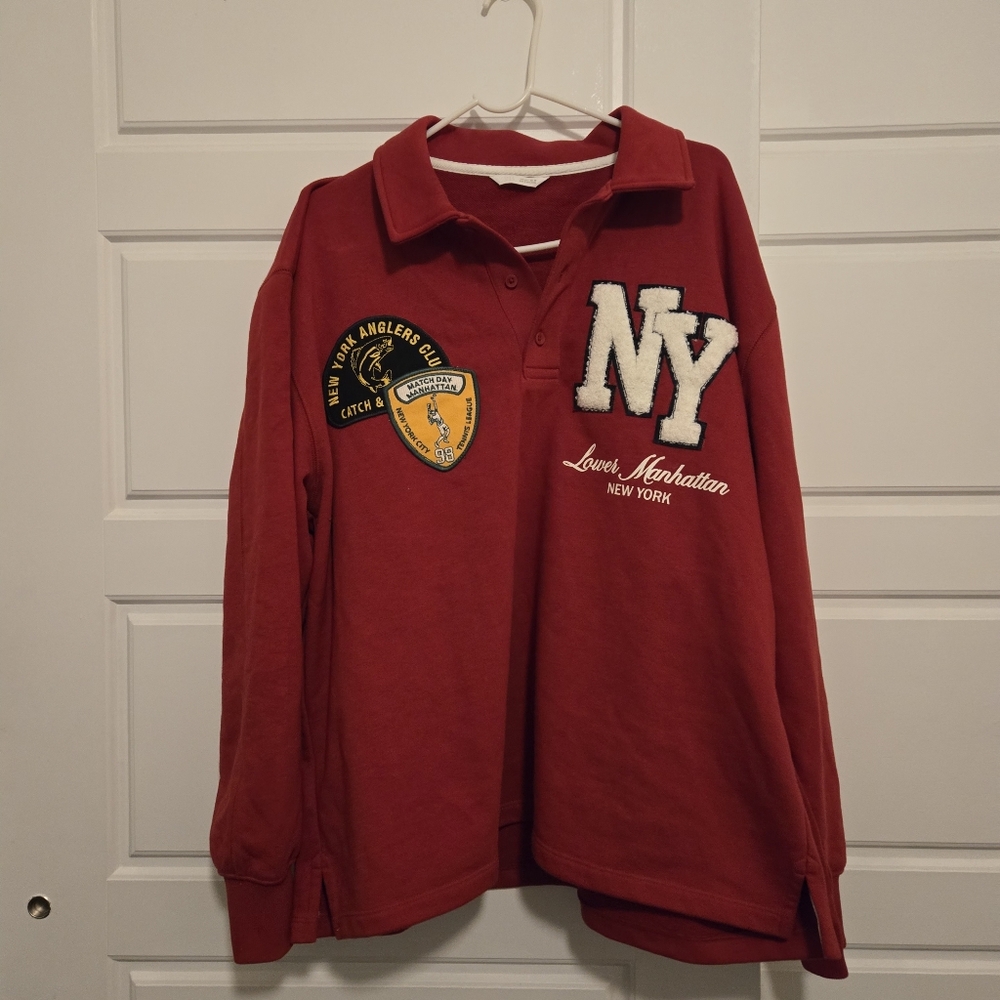 Zara Women's Red Polo Shirt with NY Patch